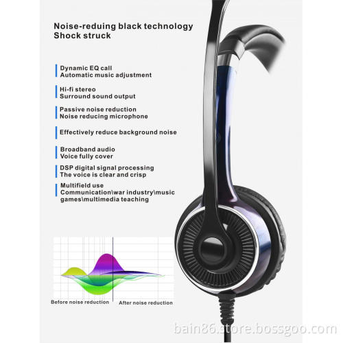 FC22 RJ over-ear headset with microphone for call center game online learning customer service